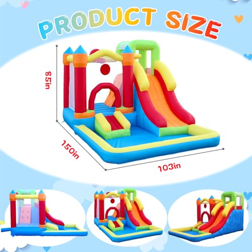 Bounce House with Ball Pit,7-in-1 Inflatable Bouncy Castle with Blower,Climbing Wall,Slide and Basketball Hoop for Backyard,Jump House Playground for Kids Toddlers Ages 3-10 Indoor Outdoor Use - Image 3