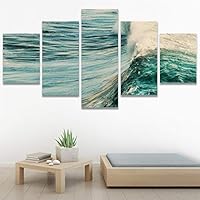 SIGNWIN 5 Panel Canvas Wall Art Beach Blue Coastal Cool Photography Relax/Calm for Home Decorations Ready to Hang - 60