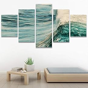 SIGNWIN 5 Panel Canvas Wall Art Beach Blue...