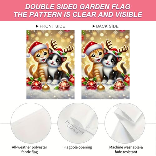Image of BlissYard Christmas Garden Flag Adorable Kittens Santa 12x18 Inch Hats Reindeer Antlers Snowflakes Holiday Home Outdoor Decor Decorative Seasonal Welcome Banner Polyester For Girls or boys gifts