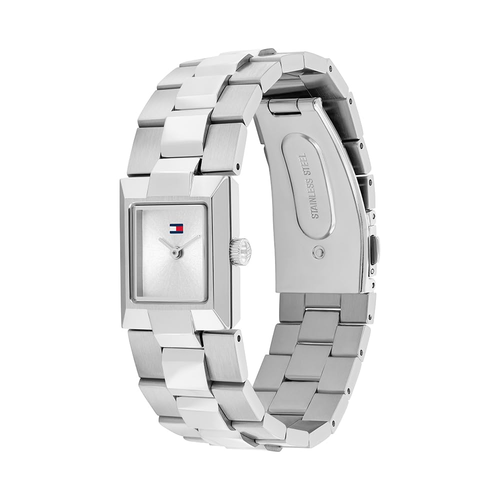 Tommy Hilfiger Reloj para Mujer con Movimiento de Cuarzo, Caja Rectangular y Correa de Acero Inoxidable