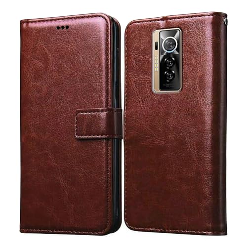 Image of Amazon Brand - Solimo Flip Leather Mobile Cover (Soft, Flexible & Kickstand Back case) Compatible for Tecno Phantom X 4G (Brown)