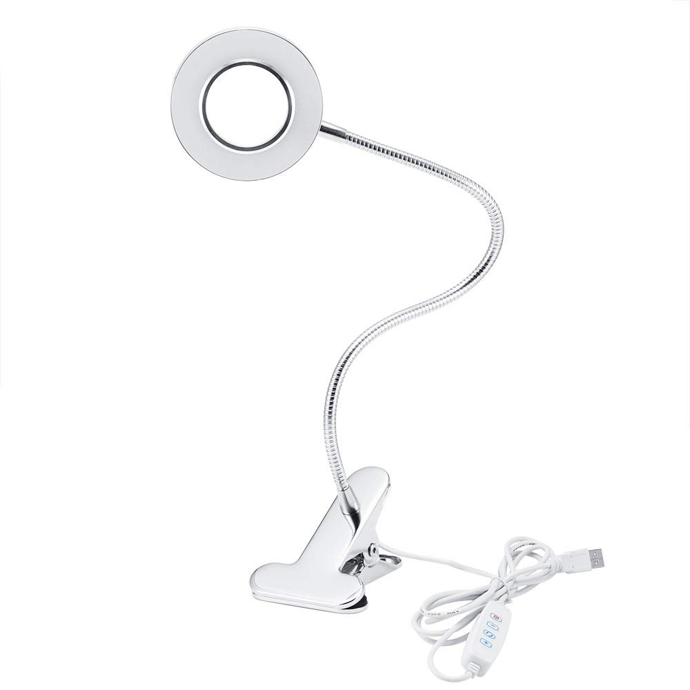 Lampe bureau LED à clip USB, lampe lecture réglable à 3 modes, lampe à pince avec interrupteur à lumière naturelle 6 W, col cygne flexible à 360 degrés pour étude, lecture, travail, tatouage, cheve