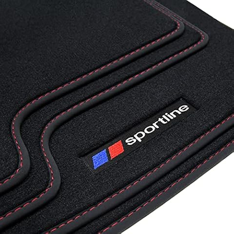 teileplus24 F675 Alfombras de Goma Sportline Design para BMW X3 G01 / iX3 2018-, Costura:Rojo Terciopelo Premium Cover