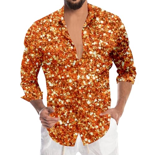 Camisa brillante para hombre de los años 70 y 80, camisa de manga larga con lentejuelas estampadas, traje de discoteca, hippie, fiesta, carnaval camisa, discoteca, club, festival de música