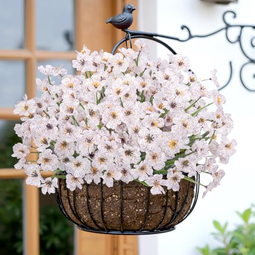 Image of Bassion 24 Bundles Artificial Flowers for Outdoors Decorations, White | UV resistant, silk fake flowers, realistic faux plants, outside planter window box porch garden home decoration