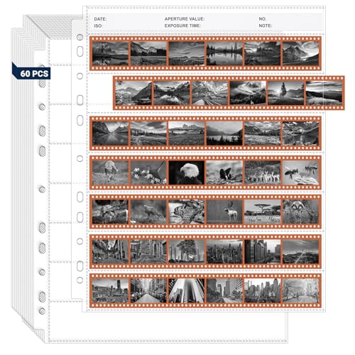 Image of 35mm Film Sleeve 135-7, Pack of 60 Acid Free 35mm Film Holder Film Negative Sleeves for Film Negative Storage, Up to 2520 Frames, with 4 Label Sheets