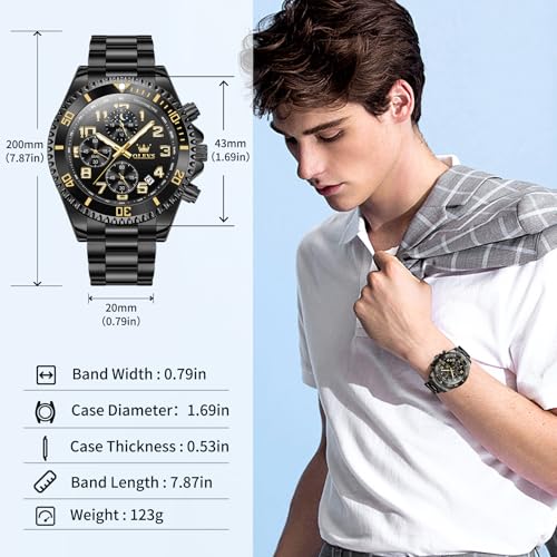 Image of OLEVS Watches for Men Stainless Steel Dress Men Watch with Date Big Face Chronograph Waterproof Luxury Fashion Watch Blue /Black /Gold /Green /Silver Face Relojes para Hombres
