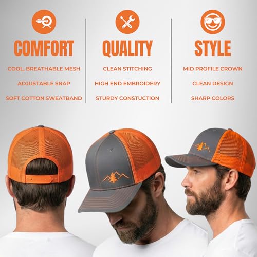 Image of LINDO Trucker Hat [ Great Outdoors Design ] for Men and Women: Mid Profile Cap with Breathable Mesh Back and Adjustable Snap