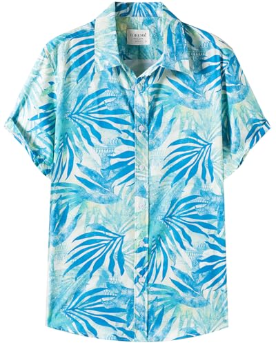 Men Hawaiian Shirt Floral Print Casual Short Sleeve Button Down Shirt Tropical Vacation Beach Tops4