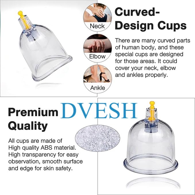 Image of U Shaped Cupping Therapy Cups Size 3 and 4 | Premium Curved Base Vacuum Suction Cups for Joints Shoulders Elbows Knees | Heavy Duty Clear Body Pain Relief Therapy Set Roll | Pack of 4