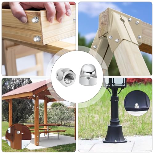 Nadinsta 146 Stück Hutmuttern Hohe Form Set, Sechskant Hutmuttern M3/M4/M5/M6/M8/M10/M12, Kappenmuttern Sechskant Gewindestange Hutmuttern für Automotive Motorrad Holz- und Stahlbau Möbel