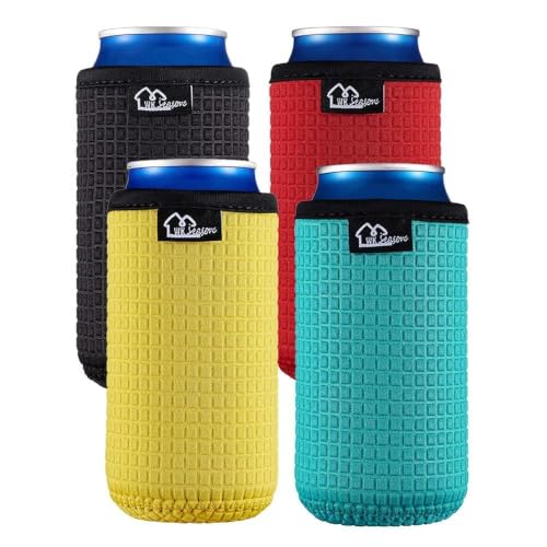 WK IEASON 16oz Standard Can Sleeves Insulators Neoprene Standard Can Covers Coolers Holder Non-Slip Neoprene Can Coolie (16OZ Black/Red/Yellow/Blue)