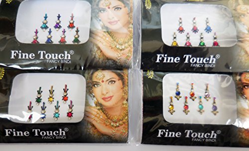 4 Packs - 28 Long Different Design Multicolored Bindis