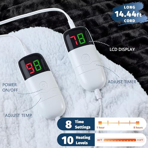 Heated Electric Blanket King Size - 90" x 108" Heating Blanket with Dual Control, 10 Heating Levels & 8 Hours Auto Off, Soft Warm Flannel Gifts Blanket with Over-Heat Protection, ETL & FCC Certified