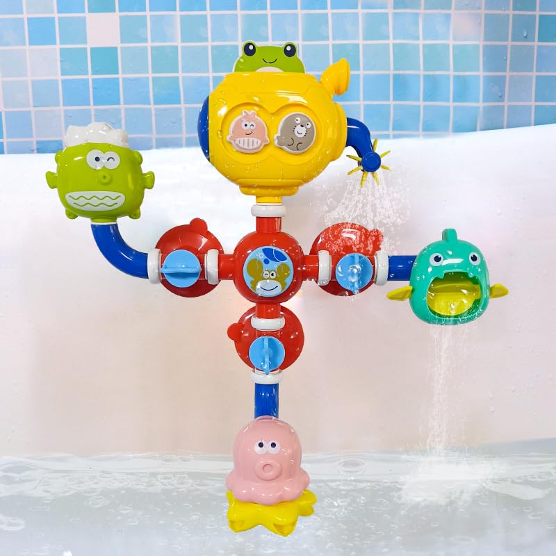 Spartan Delightful Multi-Stream Tap-Connect Baby Bath Toy with Adjustable Flow Valves, Various Shapes, Non-Toxic Safety Design for Sensory Exploration and Fine Motor Skill Development and BPA-Free
