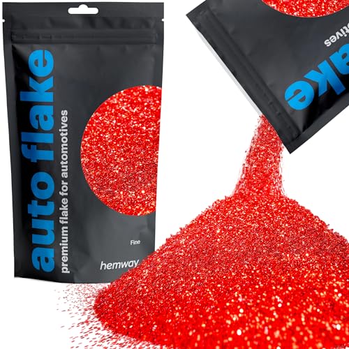 Image of Hemway Automotive Metal Flake Glitter FINE 1 /64 inch 0.015 inch 0.4mm 375 microns Paint Additive Metal Flake 100g for use with Car Bike Van Truck Wagon Automotive Spray and Spray Painting (Red)