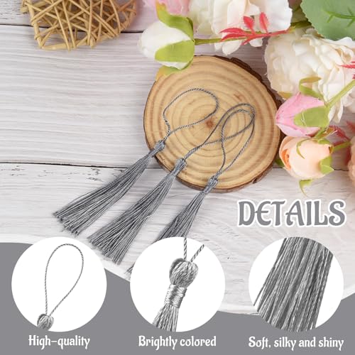 Image of 100 Pcs Bookmark Tassels Bulk Silver Gray Soft Craft Silky Handmade Mini Tassels for Jewelry Making with Loops for DIY Craft Accessory Dress Decoration