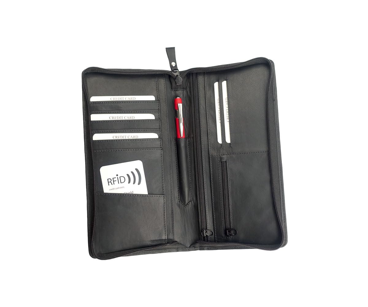 Reiseorganizer Dokumente Leder, Reisepasstasche Leder schwarz Reisepasshülle, Passport Tasche für Reisen, Reisemappe, Dokumentenmappe, Reisebörse Tickettasche Ausweistasche Leder Passport-Etui