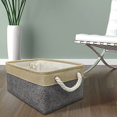 Protecu Storage Basket Bins Organizer Fabric Toy Basket With Handles | Large Baskets For Organizing Gifts Empty Shelves Closet (Beige & Grey, 16.1X12.2X7.9 Inch) #TOP5