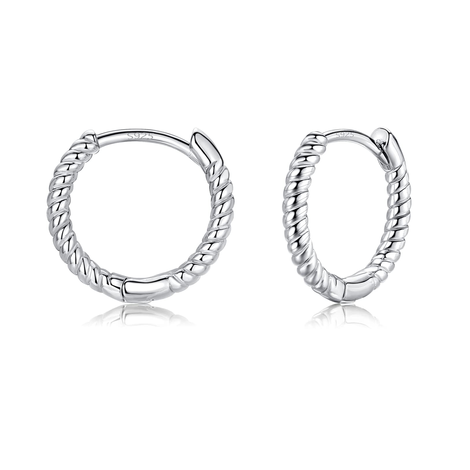 LYTOPTOPSmall Silver Hoop Earrings for Women | Sterling Silver Post Hypoallergenic Twisted Rope Hoops Earrings, Tiny Huggies Sleeper Cartilage Earrings for Women Men Girls (6mm, 8mm, 10mm, 12mm)