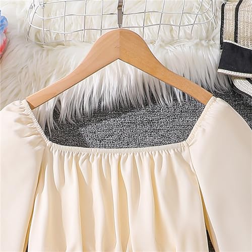 Girls Summer Cute Dress Smocked A-Line Ruffle Hem Midi Dresses for Tween Kids Casual Soild Elegant (White #2, 10 Years)4