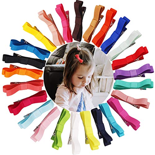 50PCS/25Pairs Baby Hair Clips 2.36Inch Grosgrain Ribbon Tiny Hair Bow Alligator Hair Clips
