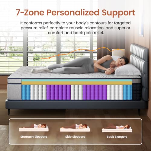 Image of 14 inch Medium Firm Queen Mattress Extra Back Support, 365 Nights Trial | Hybrid Mattress 10 Years Warranty - Upgrade Pocket Springs Bed Mattress in a Box with Cooling Gel Comfort - CertiPUR-US
