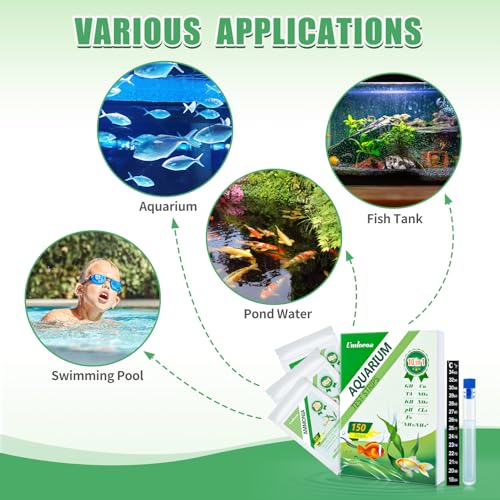 Image of Umlecoa 10 in 1 Aquarium Ammonia Test Kit - Ammonia Fish Tank Test Strips - 150 Aquarium Test Strips with Test Tube & Thermometer - Fast Testing Ammonia and 9 More for Aquarium /Pond /Pool