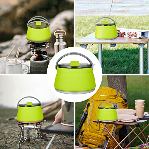 EEZEE 1L Collapsible Camping Kettle Portable Travel Kettle Folding Silicone Camping Cook Pot Foldable Compact Hiking Water Boiler and Warmer with Lid BPA-Free Backpacking Pot