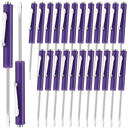 Image of Honoson 25 Pcs Pocket Screwdriver Mini Tops and Pocket Clips Magnetic Slotted Small Screw Driver with a Single Blade Head for Mechanical, Electrician (Purple)