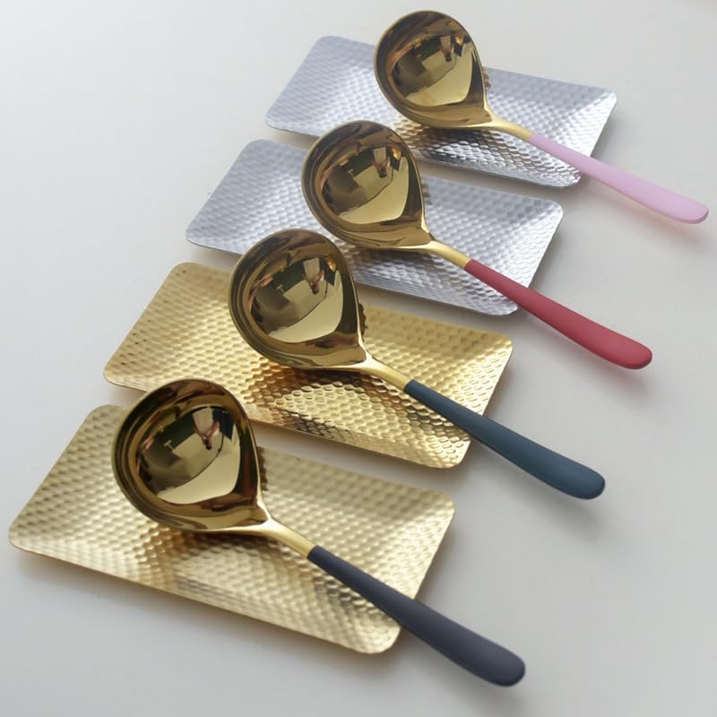 Silverware Flatware Set, 1/4/6/8/10/12 Pcs Household Korean Soup Spoon 304 Stainless Steel Round Head Soup Spoon Large Spoon(Pink Gold,10 Pieces)