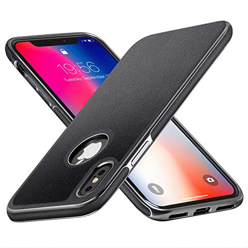 MIRACASE Luxury Leather iPhone X Case, Slim Thin Soft TPU Bumper Anti-Slip Scratch Resistant Shockproof Drop Protective Cover Case for Apple iPhone X/ iPhone 10, Black