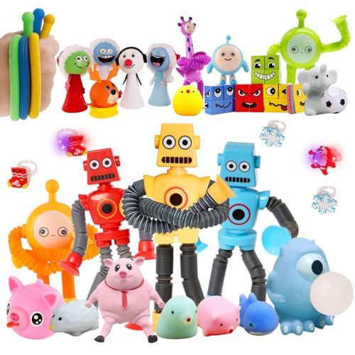 Pop Tubes, Fidget Tubes Sensory Toys Pack, Toddler Sensory Toys Imaginative Play & Stimulating Creative Learning (2PCS Pop Tubes Aliens)