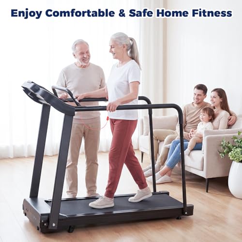 Image of Treadmills for Home with Long Handles for Balance, Joint-Friendly Shock Absorption, Smart APP & Heart Rate Monitor,