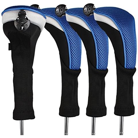 Andux 4 Piezas/Unidades Cuello Largo Fundas de Cabeza de Palo de Golf híbridos CTMT-02 Azul Cover
