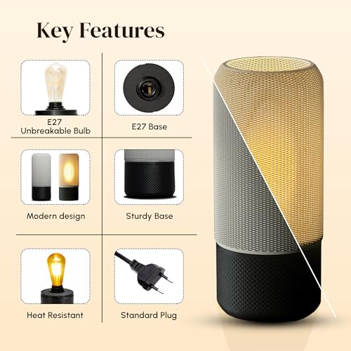 Image of Modern Ambient Table Lamp /Stylish Bedside Desk Lamp /Gentle Warm Glow & Energy-Efficient Lighting /Perfect for Side Table /Bedroom /Living Room /Home Decor /Study & Office - (White)