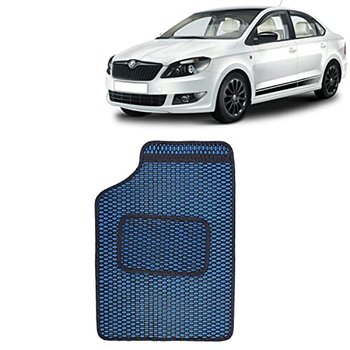 Image of Kingsway Dotted Design Car Floor Foot Mats Universal Fit for Skoda Rapid, Model Year : 2017-2021, Water and Dustproof, Color Blue, Set of 5 Pieces