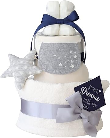 Amazon Co Jp おむつケーキ 出産祝い ミキハウス ナチュラル シンプル 男の子 女の子 ベビーギフト イニシャル タオル 汗取りパット ソックス 靴下 可愛い おもちゃ 出産祝いセット スウィートドリーム オムツケーキ ホワイト ベビー マタニティ