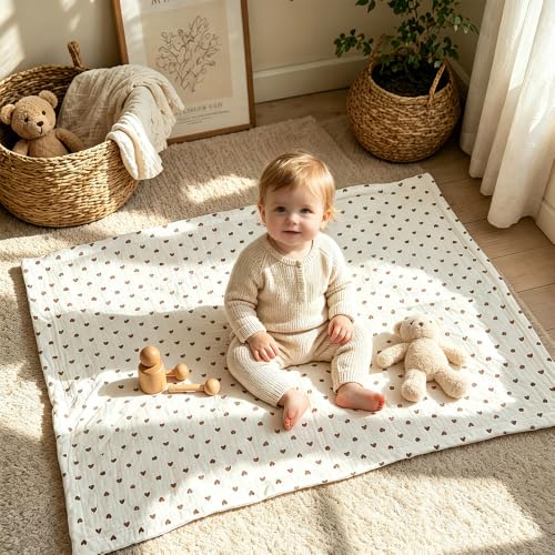 SNOWGAOGAO Babydecke Baumwolle 75x100 cm, Doppelseitig Musselin & Minky Kuscheldecke für Neugeborenen, Weiche Krabbeldecke und Schlafdecken für Kleinkinder Mädchen Junge (Herzen) – Bild 3