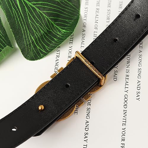 Image of Women's Fashion Classic Metal Buckle Leather Belt with Jeans Dress