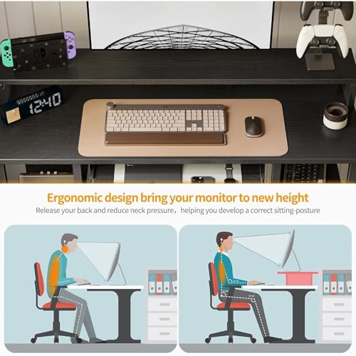 Image of Un-Desk Nova Computer Table for Home Office /Study Table with 3 Shelf Workstation Desk for Desktop Pc Laptop and Gaming with Keyboard Tray Reversible Shelf Left and Right 120 CM Charcoal Black