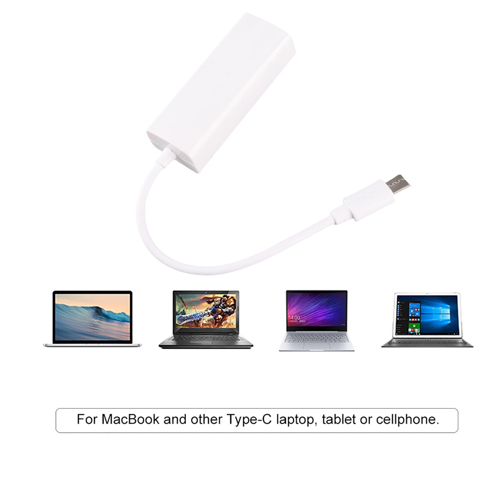 Konwerter Typu C na Rj45 Adapter Rj45 Typu C Biały Plastikowy Usb 3.1 Typ C na Rj45 100 Mb/S Ethernet Lan Adapter Sieciowy Konwerter do Laptopa Macbook Usb C