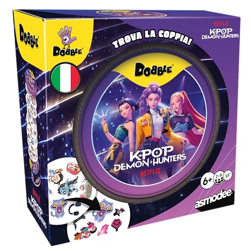 Asmodee – DOBBLE KPOP Demon Hunters – Juego de Mesa rápido y Divertido para familias, niños y Amigos – Cartas de Juego de Viaje – Idea Regalo – 2-8 Jugadores – 6+ años – Edición en Italiano