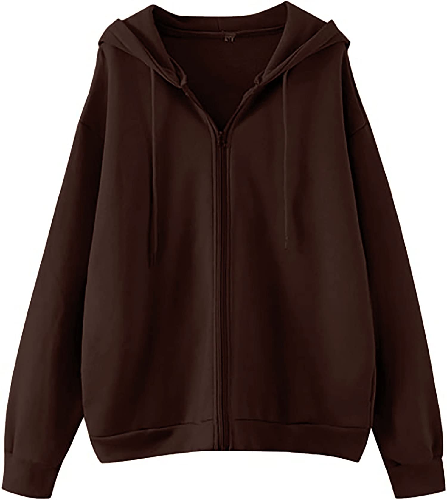 Women Oversized Solid Zip Up Hoodie Drawstring Hooded Long Sleeve Fleece Vintage Sweatshirts Jackets Pockets 90s