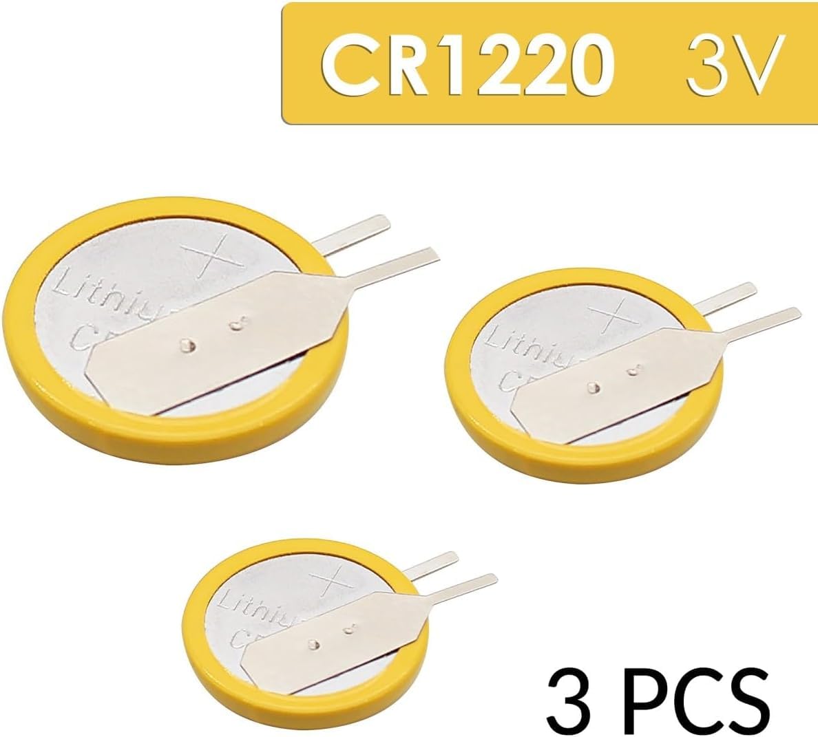 SIMPLETEK - 3X Batteria BIOS CR1220 Gialla - CMOS Time Battery 3 V - 40 mAh (Confezione da 3)