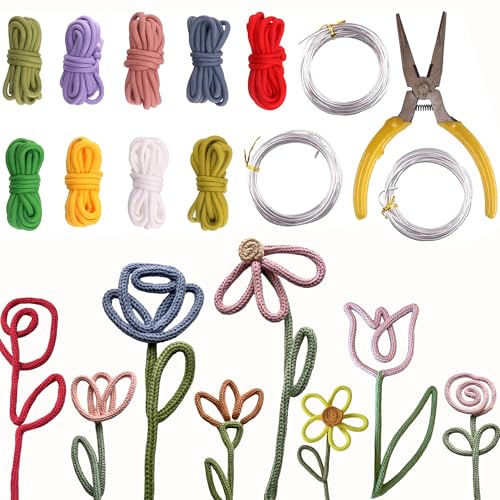 BoFUN DIY Flower Craft Kit for Adults Teens - Floral Wire Art Craft Set with 18 Templates, Wire, Knit Rope | Wedding Party Favors, Women Birthday, Mother's Day Gifts, Handmade Home Decor (Floral)