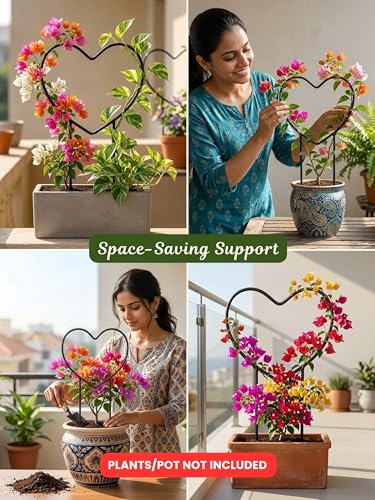 Image of Bombay Greens Heart Metal Trellis Climbers Support for Plants | Iron Garden Money Plant Climbers & Plant Support Stick | Rust Resistant Plant Support Ring for Indoor & Outdoor Garden Pots - Pack of 2
