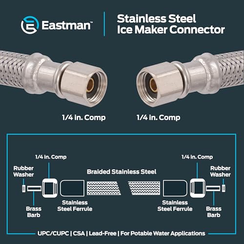 image for Eastman 5 Feet Flexible Ice Maker Connector, 1/4 Inch x 1/4 Inch Compr