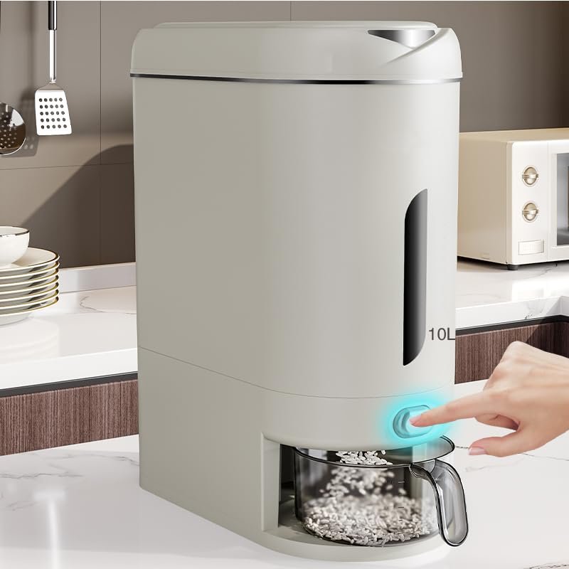 Reisbehälter mit Messbecher, verbesserte integrierte Frischebox, Müsli-Spender, Aufbewahrung mit Deckel, für Zuhause, Küche, Speisekammer, Reis, Sojabohnen, Maisgrau, 20 Stück